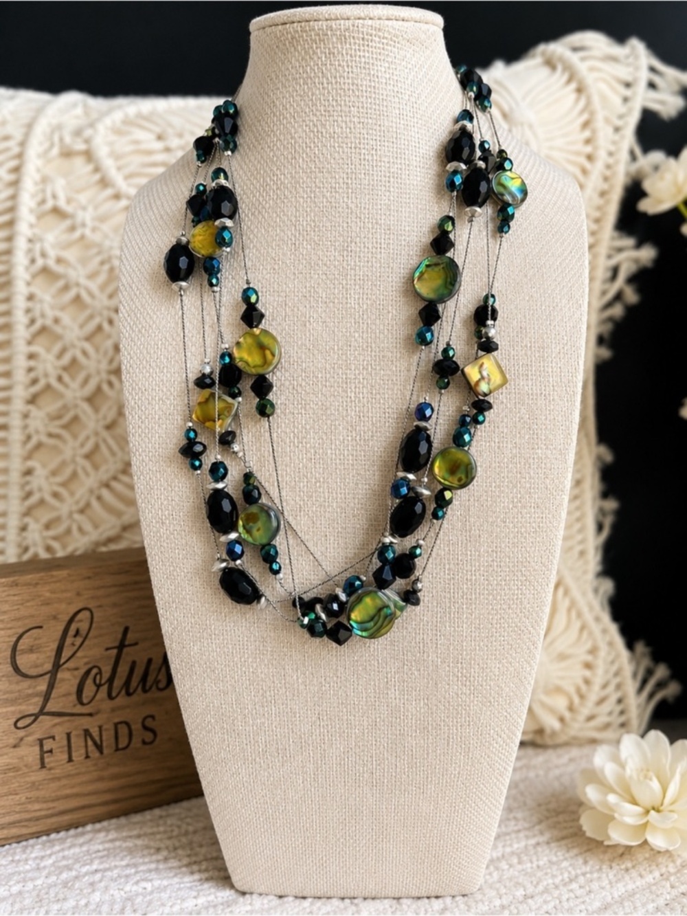🌿✨ Boho Iridescent Multi-Strand Statement Necklace | Pre-Loved | Artisan-Inspir